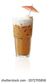 Iced Coffee In Glass Isolated On White Background