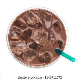 Iced Coffee  In To Go Or Take Away Cup From Top View Isolated On White Background Including Clipping Path