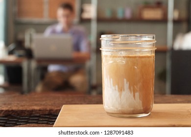 Iced Coffee Is Good Drinks/ Beverage For Working People Both At Home And Outside: Cafe, Coffee Shop Or Office Who Are Tired Or Sleepy From Late Working At Night In Front Of Computer Or Laptop 