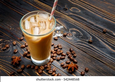 Iced Coffee Or Latte In Glass Cup