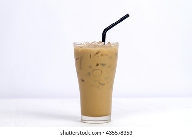 Iced coffee latte in long glass