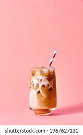 Iced Coffee with Milk in Tall Glasses on Pink Background. Concept Refreshing Summer Drink - Shutterstock ID 1967627131