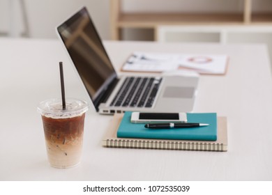 Iced Coffee On My Desk Office.