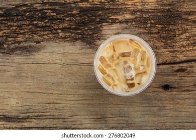 Iced Coffee On Wood Background