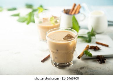 Iced coffee with spices and milk
