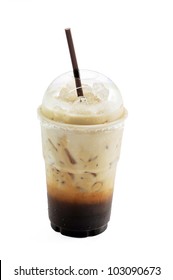 Iced Coffee With Straw In Plastic Cup Isolated On White Background