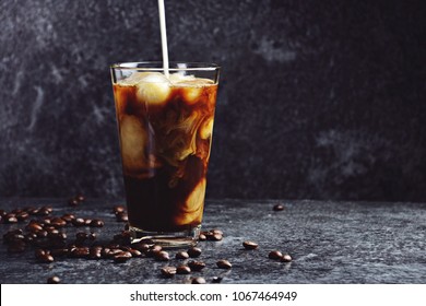 Iced Coffee Tall Glass Cream Poured Stock Photo 1067464949 