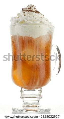 Iced coffee with whipped cream froth and chocolate. Cocktail with coffee and milk