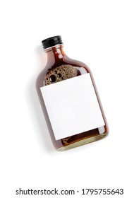 Iced Cold Brew Coffee In Blank Label Bottle Isolated On White Background.