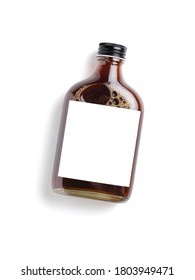 Iced Cold Brew Coffee In Blank Label Bottle Isolated On White Background.