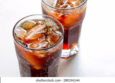 Iced diet cola without sugar in two glasses 