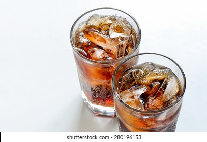 Iced Diet Cola Without Sugar In Two Glasses 