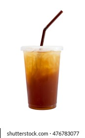 Iced Lemon Tea In Plastic To Go Cup Isolated