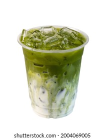 iced matcha latte green tea with milk foam in cup isolated on white background - Shutterstock ID 2004069005