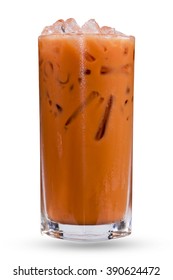 Iced Milk Tea On White Background.