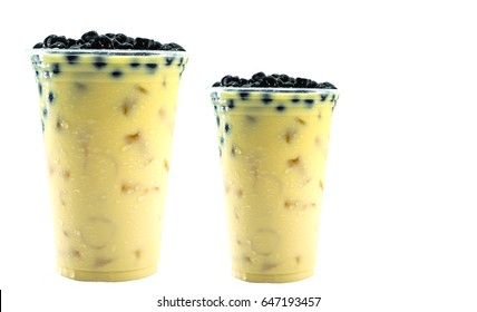 Iced Milk Tea Water Color Drink In Plastic To Go Cup , Takeaway, Bubble Tea