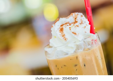 Iced Mocha Coffee With Whip Cream On Top