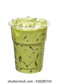 Iced mocha or matcha green tea latte in takeaway cup isolated on white background including clipping path