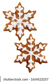 Iced Snowflake Cookies On White Background