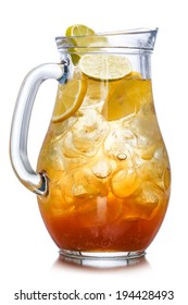 Iced Tea In The Pitcher. A Jug Of Cold Tea. Low Key Image