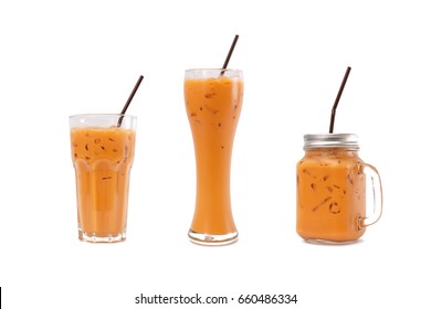 Iced Thai Milk Tea In Different Glasses