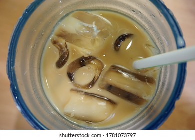 Iced Traditional Hong Kong Style Milk Tea Viewed From Above.