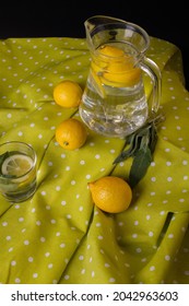 Iced Water, Glass And Jug Top View.