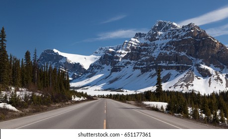 Icefields Parkway - Canada Route 93. Road In Canadian Rockies In Spring, Alberta, Canada