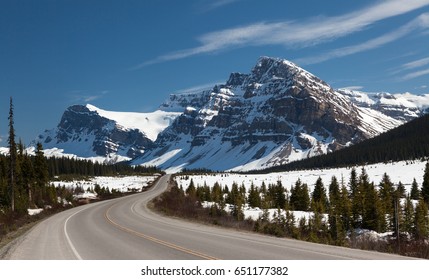 Icefields Parkway - Canada Route 93. Road In Canadian Rockies In Spring, Alberta, Canada.