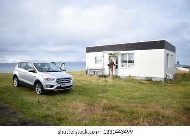 Skagafjörður / Iceland - 09/24/2018: Typical Icelandic House On Top Of The Hill