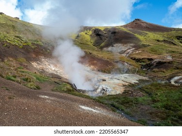 Iceland Geyser In The Mountain