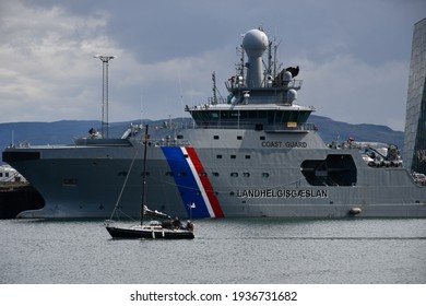 Reykjavík, Iceland - July 17, 2019: An Icelandic Coast Guard Offshore Patrol Vessel In The Old Harbour.