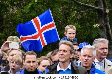 Reykjavík / Iceland - June 17 2018:  The Crowd Gathered At Austurvöllur For Icelandic National Day.