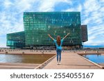 Iceland, Reykjavik, Low angle view of Harpa concert hall and conference center