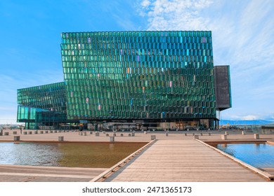 Iceland, Reykjavik, Low angle view of Harpa concert hall and conference center - Powered by Shutterstock