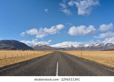Iceland ring road with mountains on the background