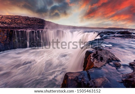 Similar – Godafoss, Islande, berühmter Wasserfall in Island.