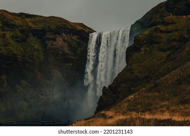 Skógafoss Iceland scenic waterfall falling from the mountain