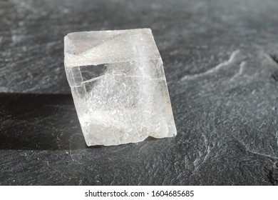 Iceland Spar Crystal On Gray Slate Background