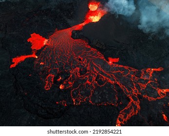 Iceland Volcano Eruption Meradalir With Lava