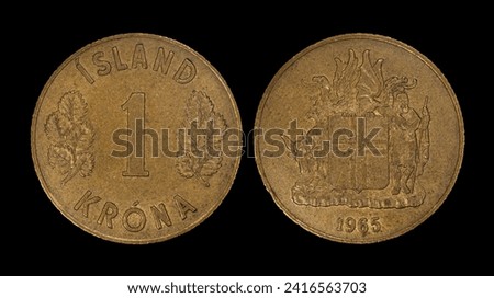Icelandic krona coin closeup, money of Iceland