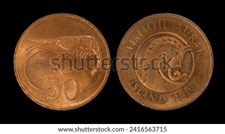 Icelandic krona coin closeup, money of Iceland