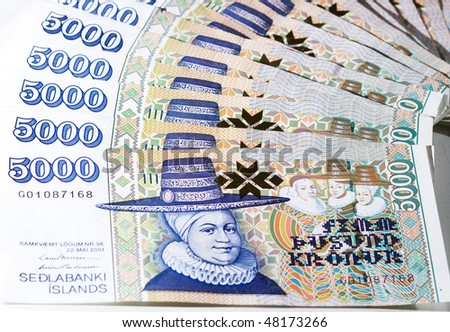 Icelandic Krona money, banknote closeup macro look