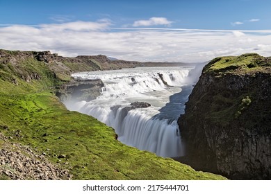 Icelandic Summer Landscape Of The Gullfoss Waterfall In Iceland