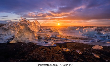 Ices On The Beach At Jokulsarlon Glacier Lagoon - Iceland