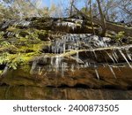 Icicles dangle from the face of a sandstone bluff. Tennessee. 