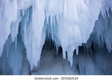 icicles hanging down in the cave  
