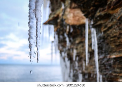 Icicles Melting Off The Bluffs Along The Coast Of Lake Erie.