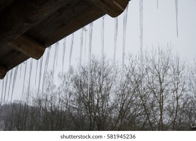 Icicles on eaves.