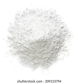 Icing, Caster, Confectioners Or Powdered Sugar Pile From Top View Isolated On White Background